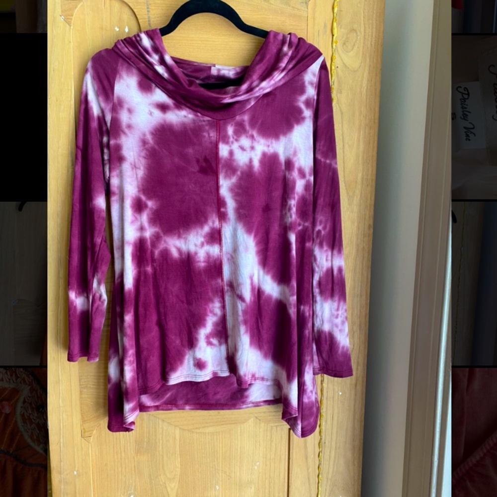 Purple tie dye cowl neck lightweight sweater